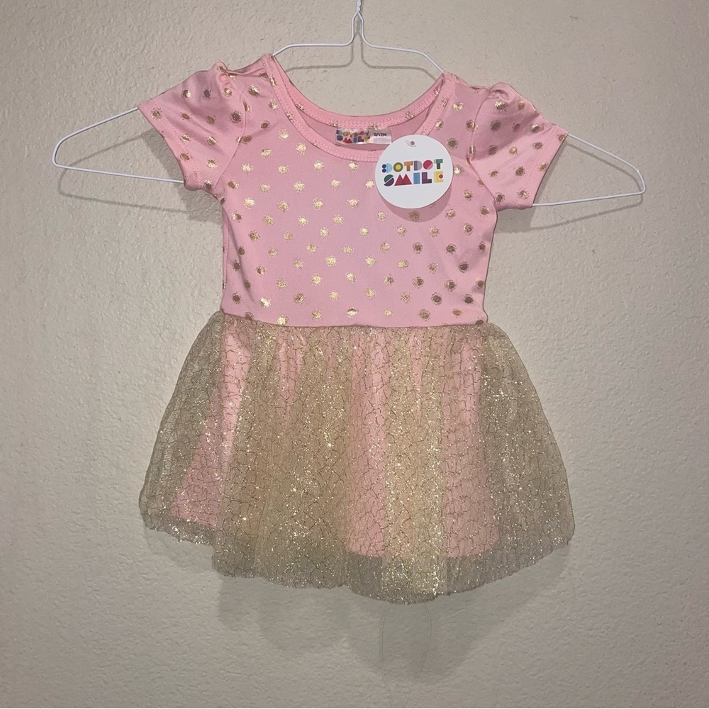 Dot Dot Smile Christmas Holiday Dress Fancy Collection Pink/Gold Sparkle 6-12m
